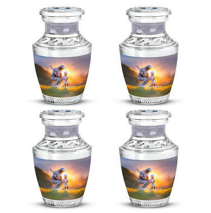 Mist Gray Golf Cremation Urn back view with polished surface - contemporary golf design with modern artistic flair - 10 inch aluminum urn for cremated remains