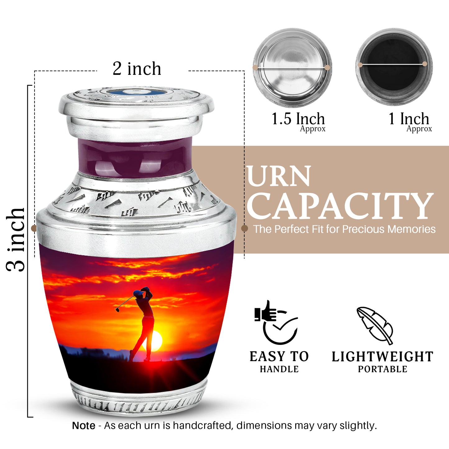 Rich Red Golf Cremation Urn top-down view of secure threaded lid - artistic golf interpretation with creative detail - mini keepsake memorial for portion of cremation ashes
