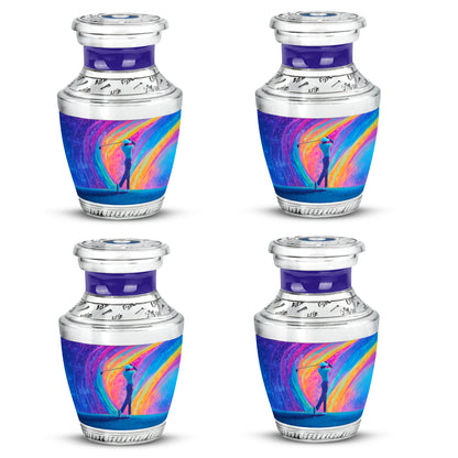 Deep Purple Golf Cremation Urn back view with polished surface - contemporary golf design with modern artistic flair - 10 inch aluminum urn for cremated remains