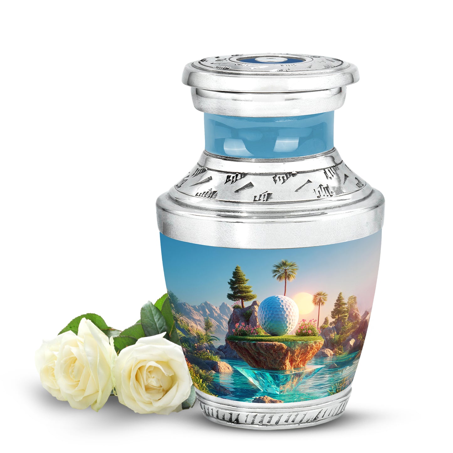 Personalized Golf Cremation Urns - Pristine Blue 10-inch, 200 cu in - Yatskia