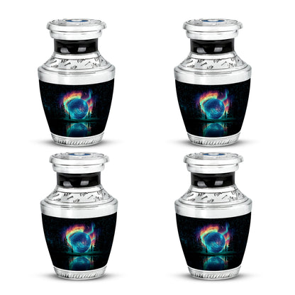 Jet Black Golf Cremation Urn back view with polished surface - modern art-inspired golf motif on sleek aluminum - 10 inch aluminum urn for cremated remains
