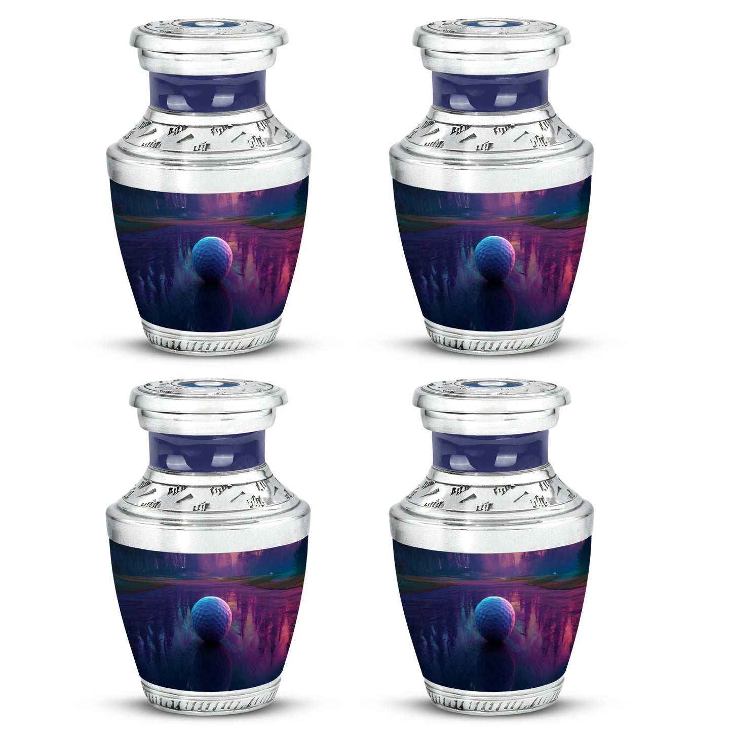 Amethyst Purple Golf Cremation Urn back view with polished surface - contemporary golf design with modern artistic flair - 10 inch aluminum urn for cremated remains