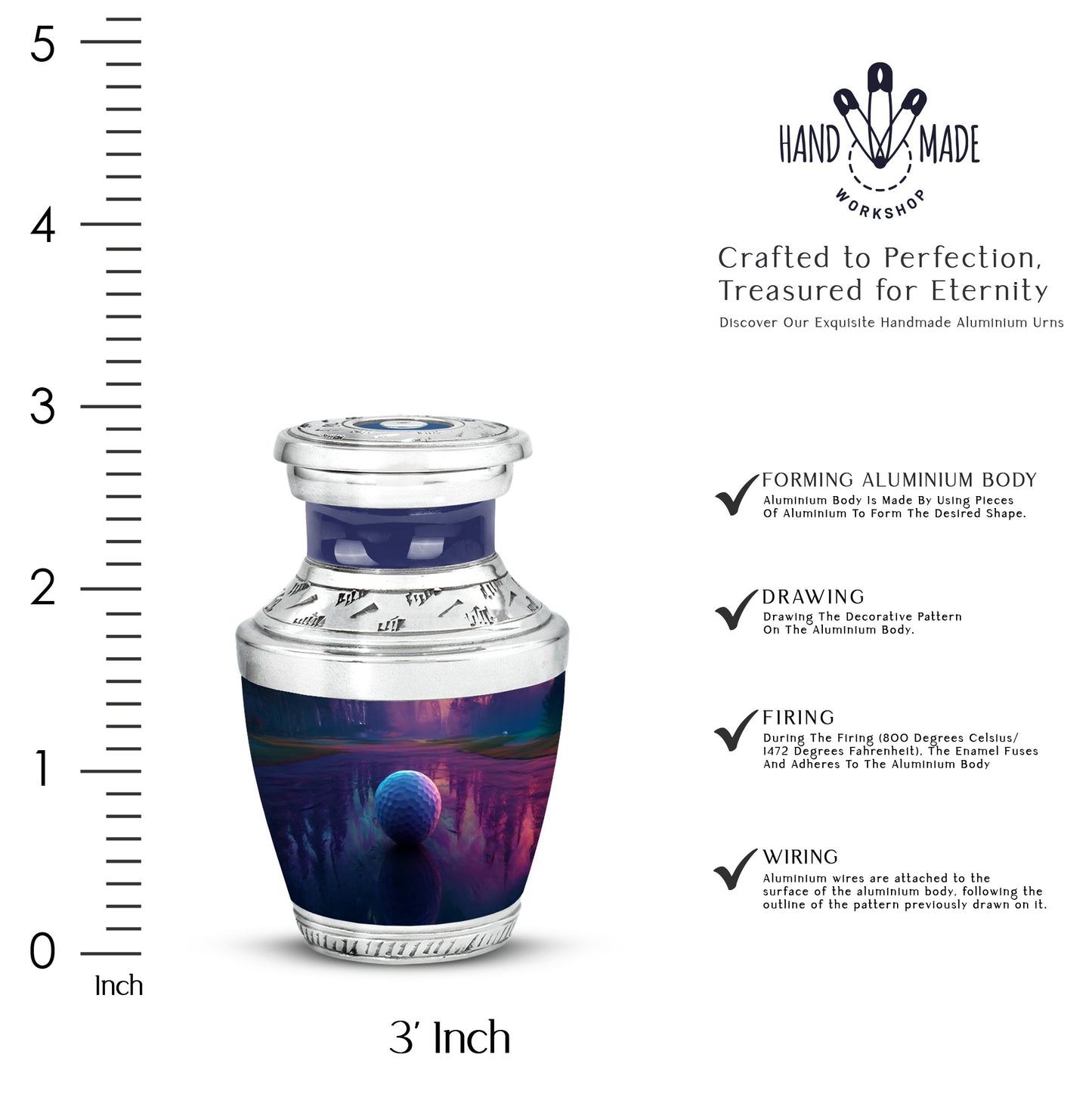 Amethyst Purple Golf Cremation Urn top-down view of secure threaded lid - contemporary golf design with modern artistic flair - mini keepsake memorial for portion of cremation ashes