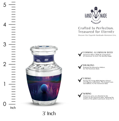 Amethyst Purple Golf Cremation Urn top-down view of secure threaded lid - contemporary golf design with modern artistic flair - mini keepsake memorial for portion of cremation ashes