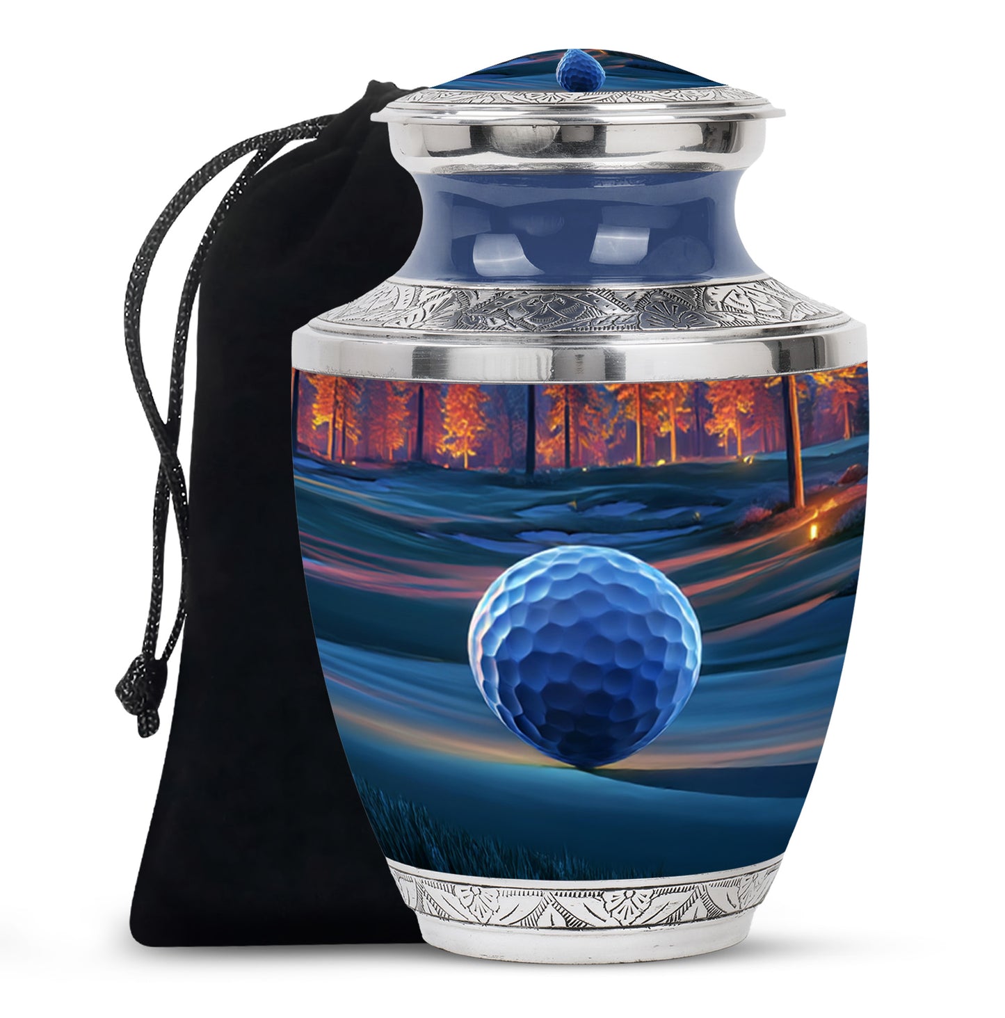 Wine Red Golf Cremation Urn side profile showing urn shape - contemporary golf design with modern artistic flair - full-size 10 inch 200 cubic inch adult cremation urn