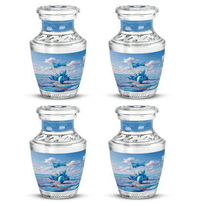 Cobalt Blue Golf Cremation Urn back view with polished surface - artistic golf interpretation with creative detail - 10 inch aluminum urn for cremated remains