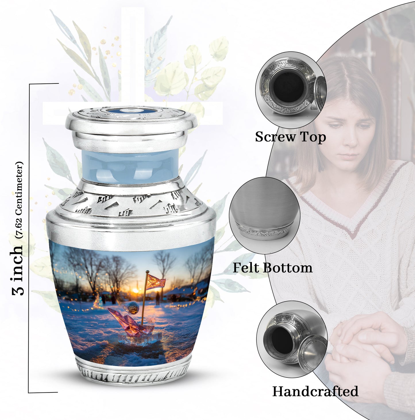 Navy Blue Golf Cremation Urn top-down view of secure threaded lid - modern art-inspired golf motif on sleek aluminum - mini keepsake memorial for portion of cremation ashes