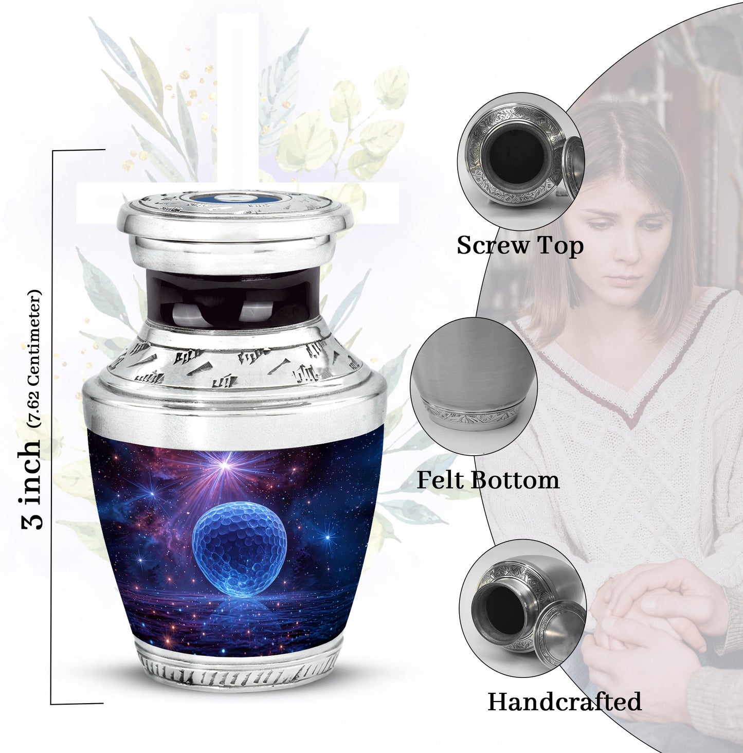 Grape Purple Golf Cremation Urn top-down view of secure threaded lid - artistic golf interpretation with creative detail - mini keepsake memorial for portion of cremation ashes