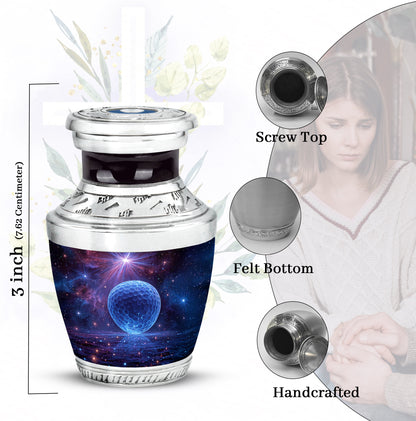 Grape Purple Golf Cremation Urn top-down view of secure threaded lid - artistic golf interpretation with creative detail - mini keepsake memorial for portion of cremation ashes