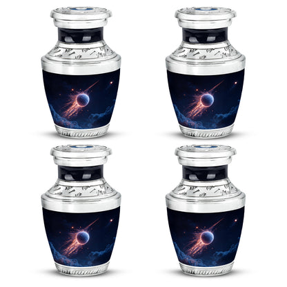 Serene Blue Golf Cremation Urn back view with polished surface - artistic golf interpretation with creative detail - 10 inch aluminum urn for cremated remains