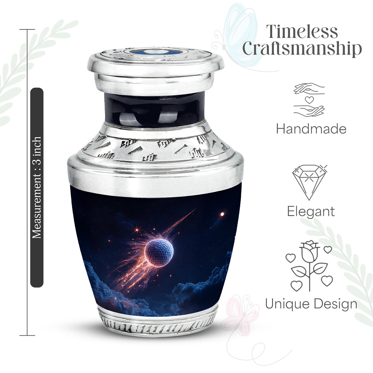 Powder Blue Golf Cremation Urn top-down view of secure threaded lid - contemporary golf design with modern artistic flair - mini keepsake memorial for portion of cremation ashes