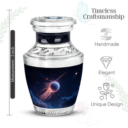 Powder Blue Golf Cremation Urn top-down view of secure threaded lid - contemporary golf design with modern artistic flair - mini keepsake memorial for portion of cremation ashes