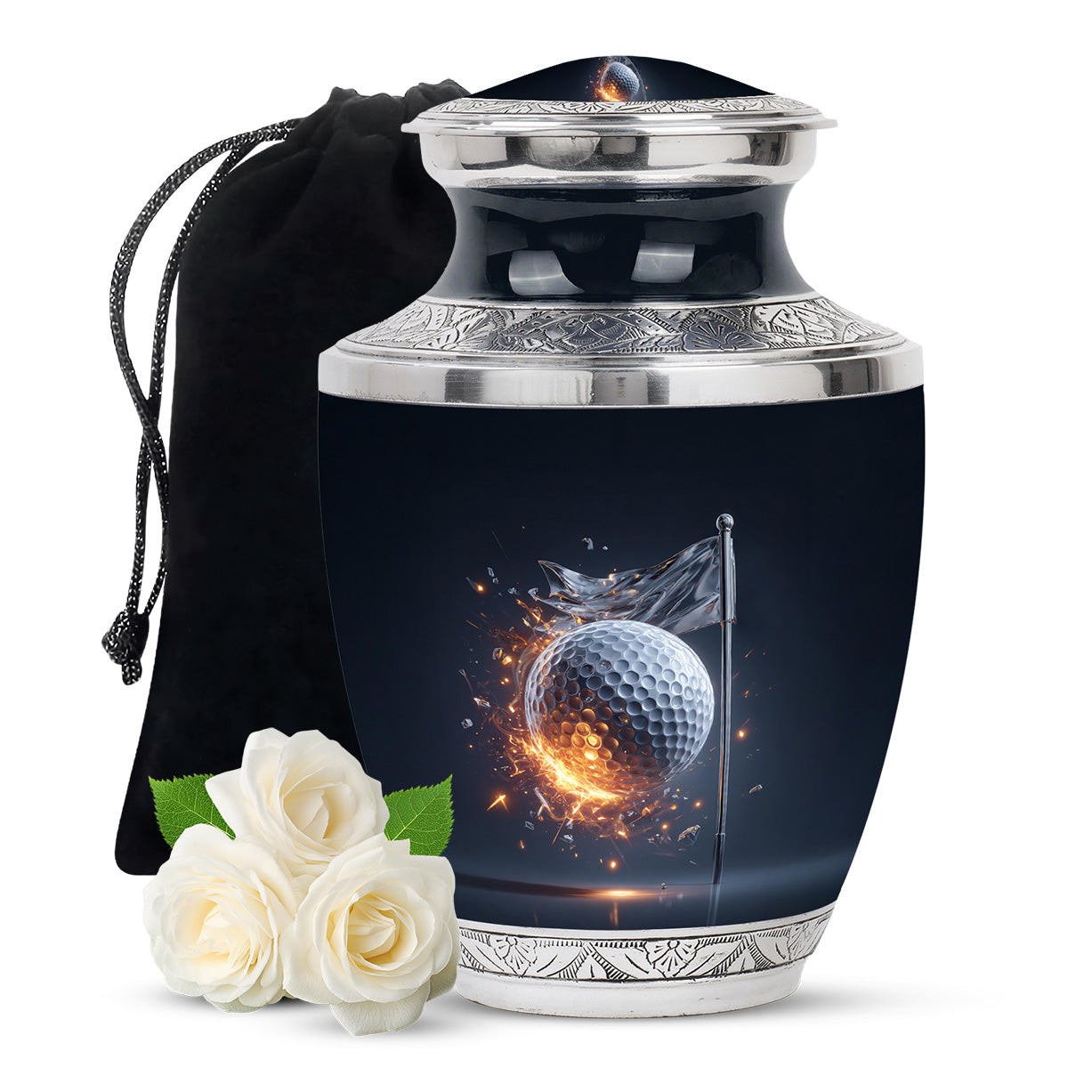 Slate Blue Golf Cremation Urn side profile showing urn shape - contemporary golf design with modern artistic flair - full-size 10 inch 200 cubic inch adult cremation urn
