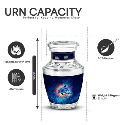 Slate Blue Dolphin Cremation Urn top-down view of secure threaded lid - contemporary dolphin design with modern artistic flair - mini keepsake memorial for portion of cremation ashes