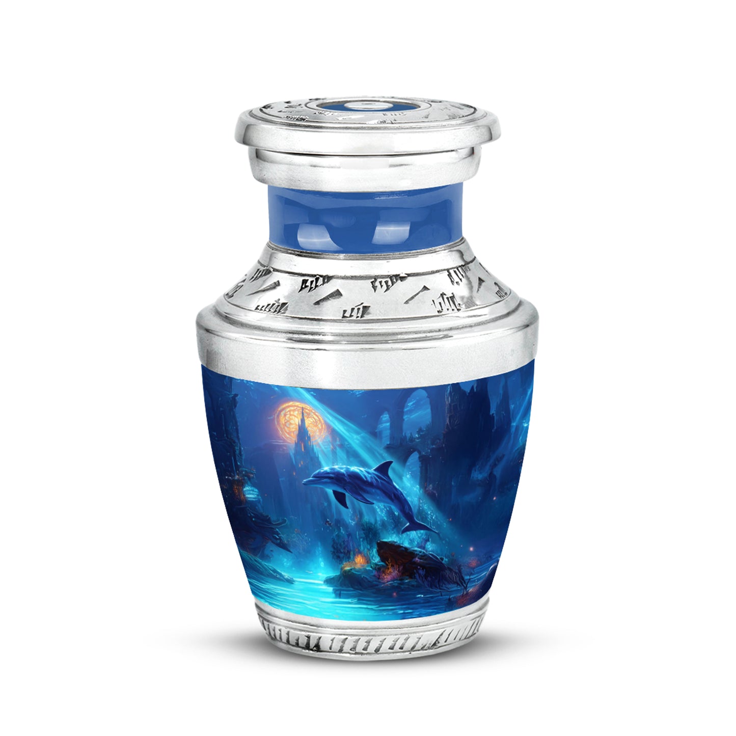 Blue Breathtaking Dolphin Memorial Urn for Ashes - 10-inch, 200 cu in - Yatskia