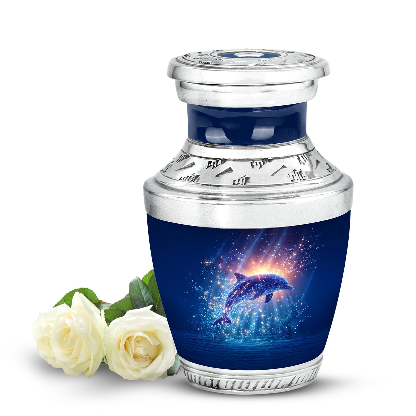 Blue Comforting Dolphin Memorial Urn for Ashes - 10-inch, 200 cu in - Yatskia