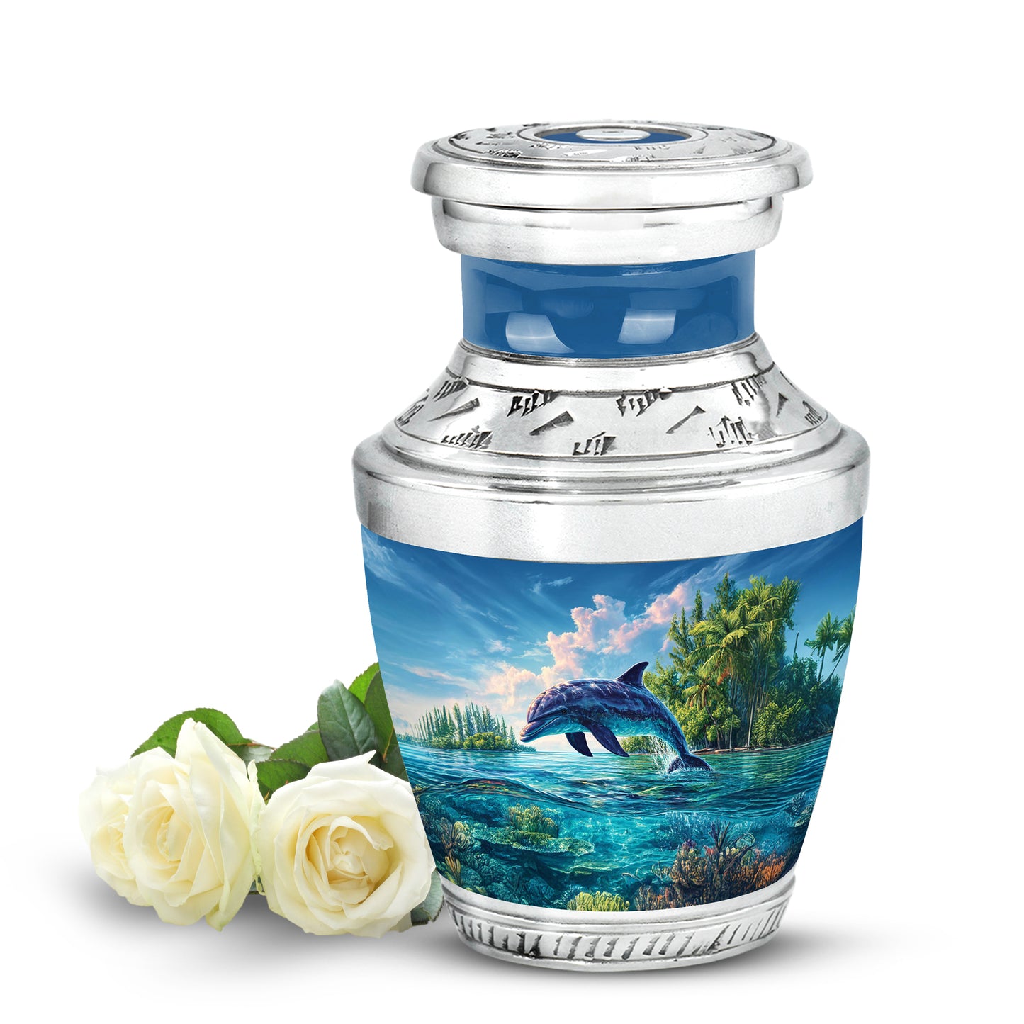 Blessed Dolphin Cremation Urns for Human Ashes - Blue 10-inch - Yatskia