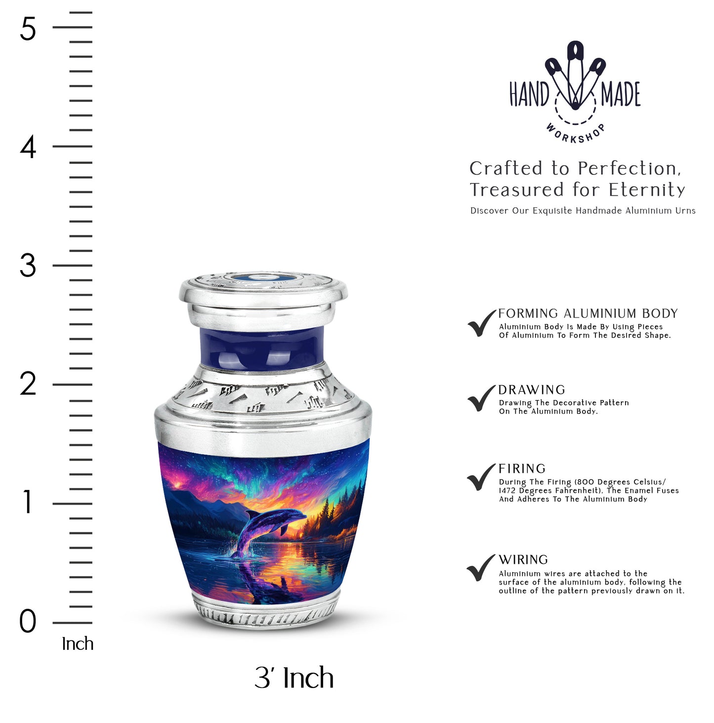 Sky Blue Dolphin Cremation Urn top-down view of secure threaded lid - contemporary dolphin design with modern artistic flair - mini keepsake memorial for portion of cremation ashes