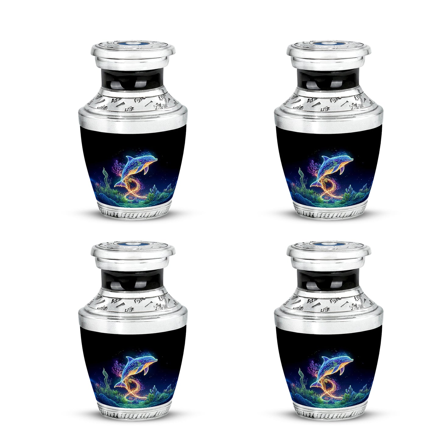 Onyx Black Dolphin Cremation Urn back view with polished surface - artistic dolphin interpretation with creative detail - 10 inch aluminum urn for cremated remains