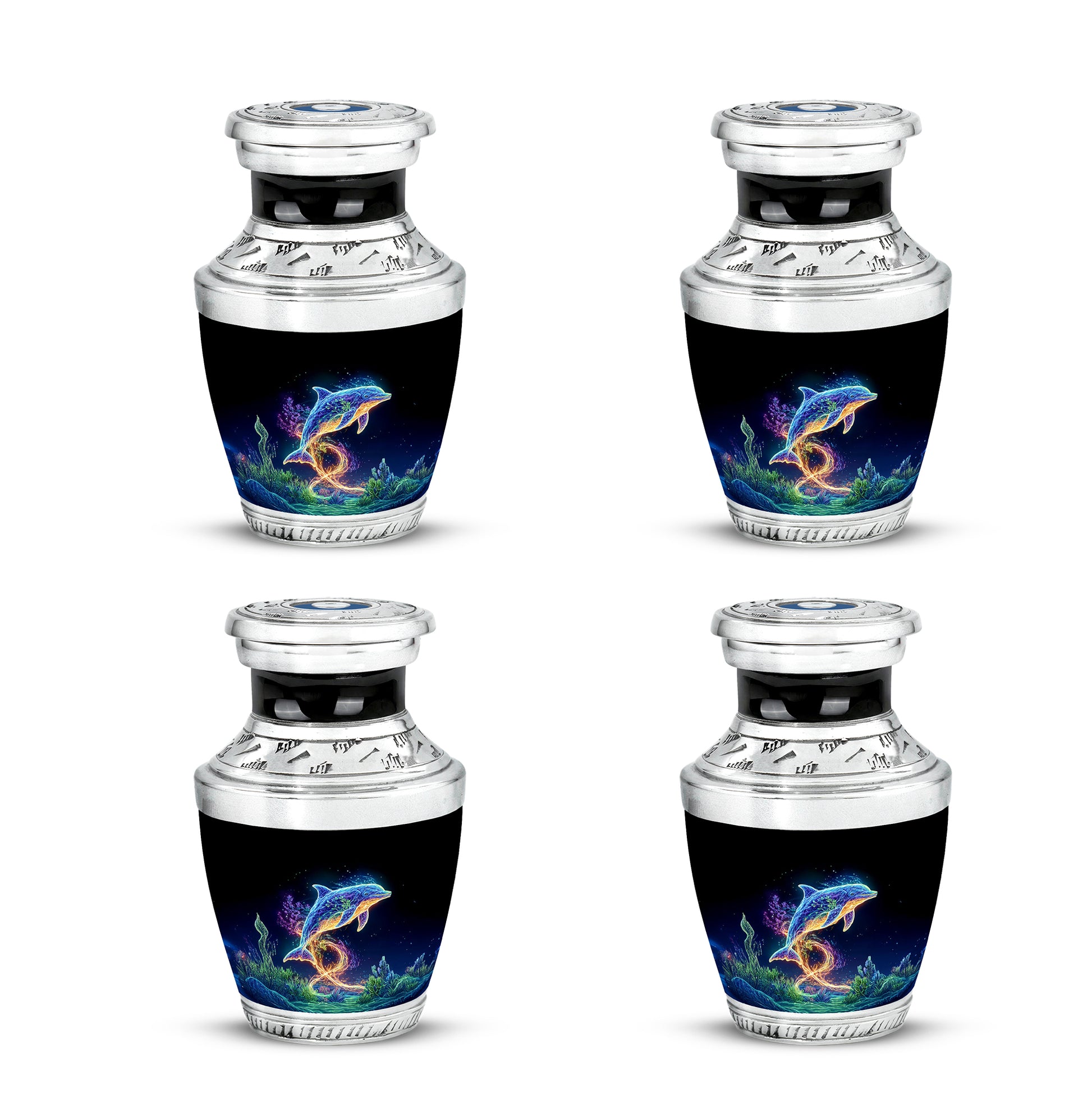 Onyx Black Dolphin Cremation Urn back view with polished surface - artistic dolphin interpretation with creative detail - 10 inch aluminum urn for cremated remains
