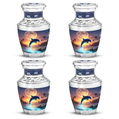 Storm Gray Dolphin Cremation Urn back view with polished surface - artistic dolphin interpretation with creative detail - 10 inch aluminum urn for cremated remains