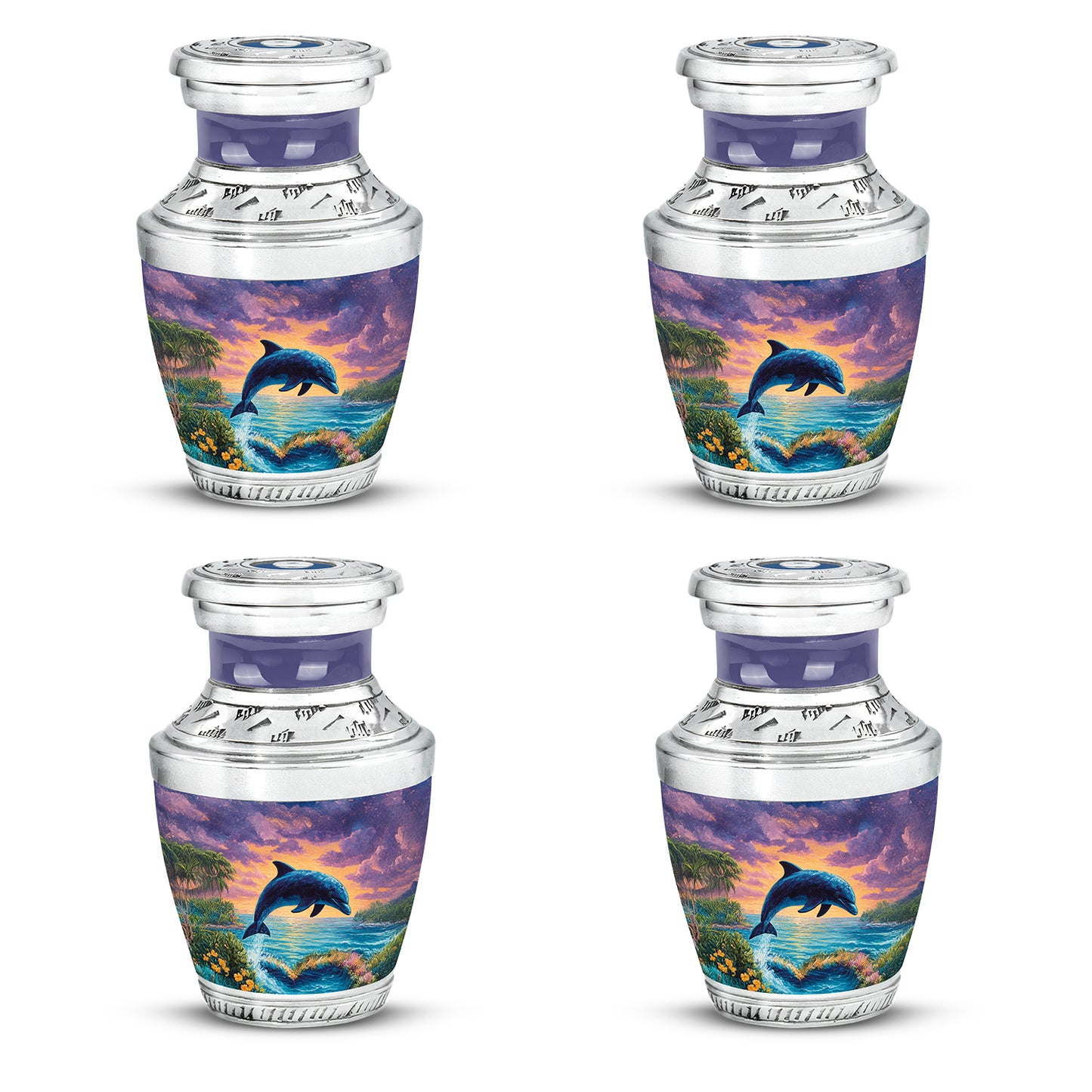 Azure Dolphin Cremation Urn back view with polished surface - contemporary dolphin design with modern artistic flair - 10 inch aluminum urn for cremated remains