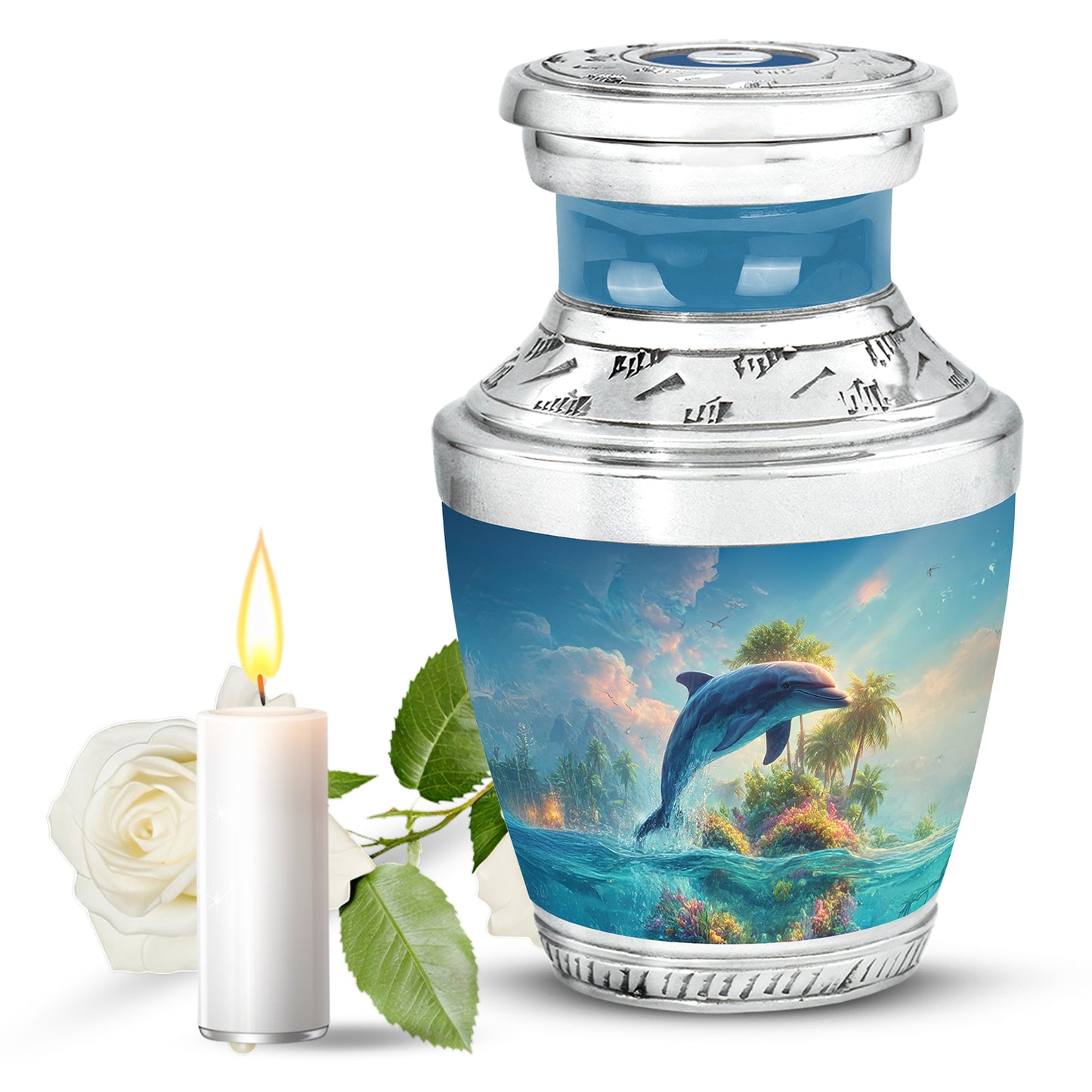 Blue Serene Dolphin Memorial Urn for Ashes - 10-inch, 200 cu in - Yatskia