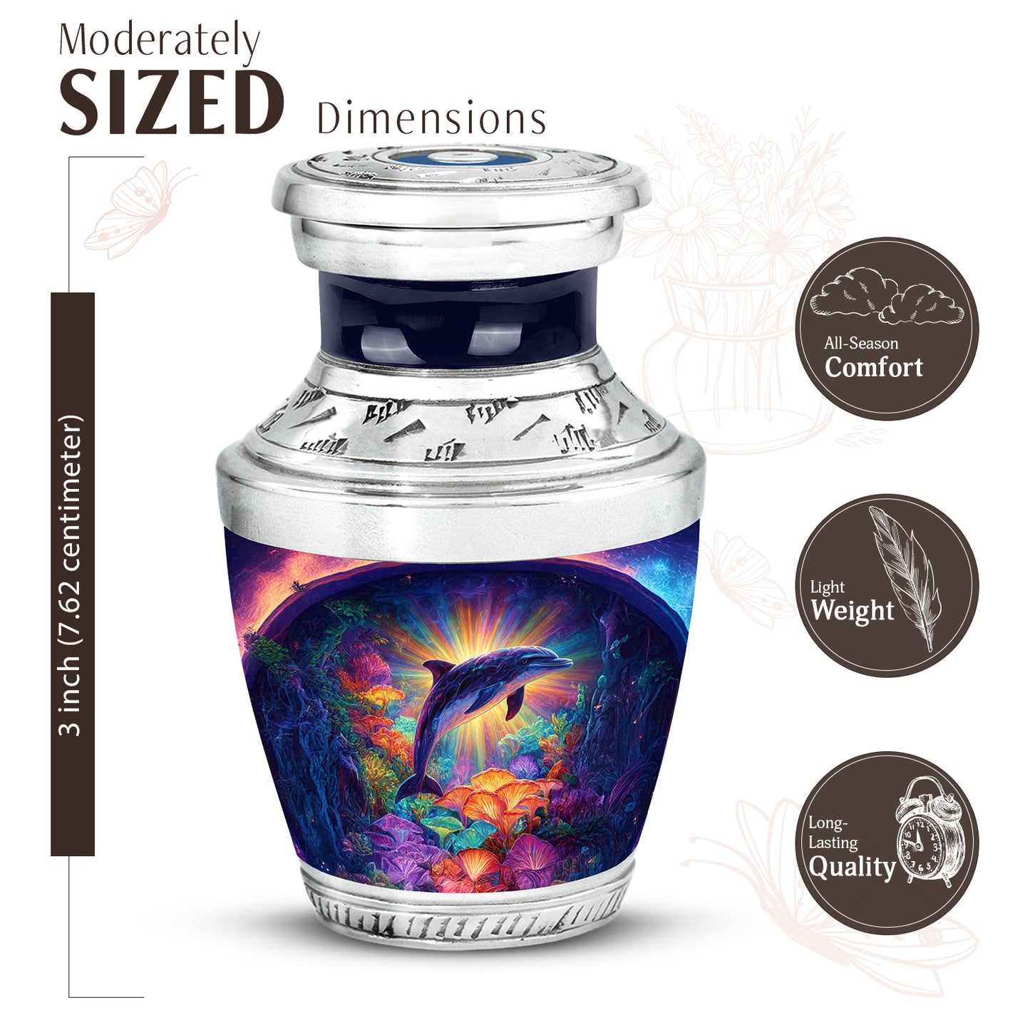 Blush Pink Dolphin Cremation Urn top-down view of secure threaded lid - contemporary dolphin design with modern artistic flair - mini keepsake memorial for portion of cremation ashes