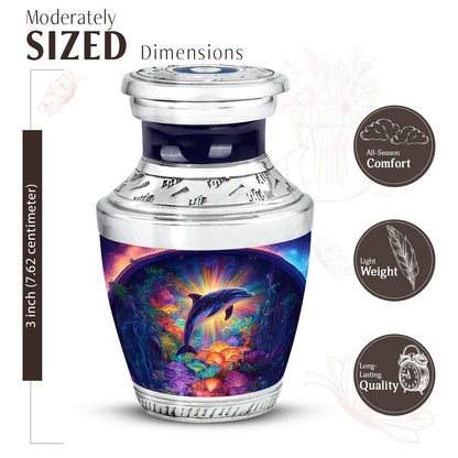 Blush Pink Dolphin Cremation Urn top-down view of secure threaded lid - contemporary dolphin design with modern artistic flair - mini keepsake memorial for portion of cremation ashes