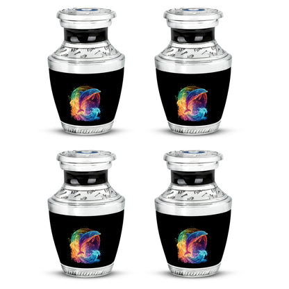 Charcoal Black Dolphin Cremation Urn back view with polished surface - stylized abstract dolphin pattern with bold lines - 10 inch aluminum urn for cremated remains