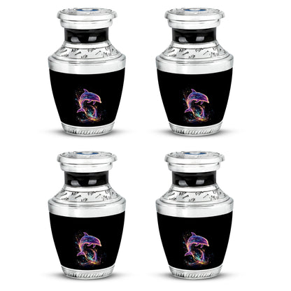 Jet Black Dolphin Cremation Urn back view with polished surface - modern art-inspired dolphin motif on sleek aluminum - 10 inch aluminum urn for cremated remains