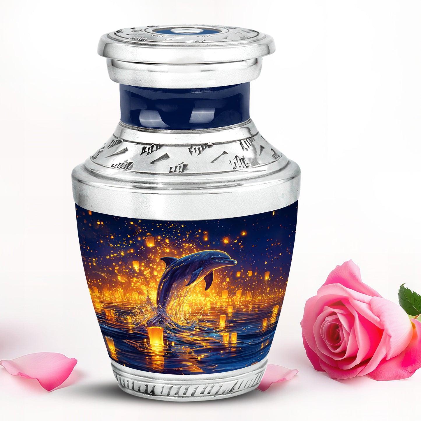 Blue Beloved Dolphin Cremation Urns for Human Ashes - 10-inch, 200 cu in - Yatskia