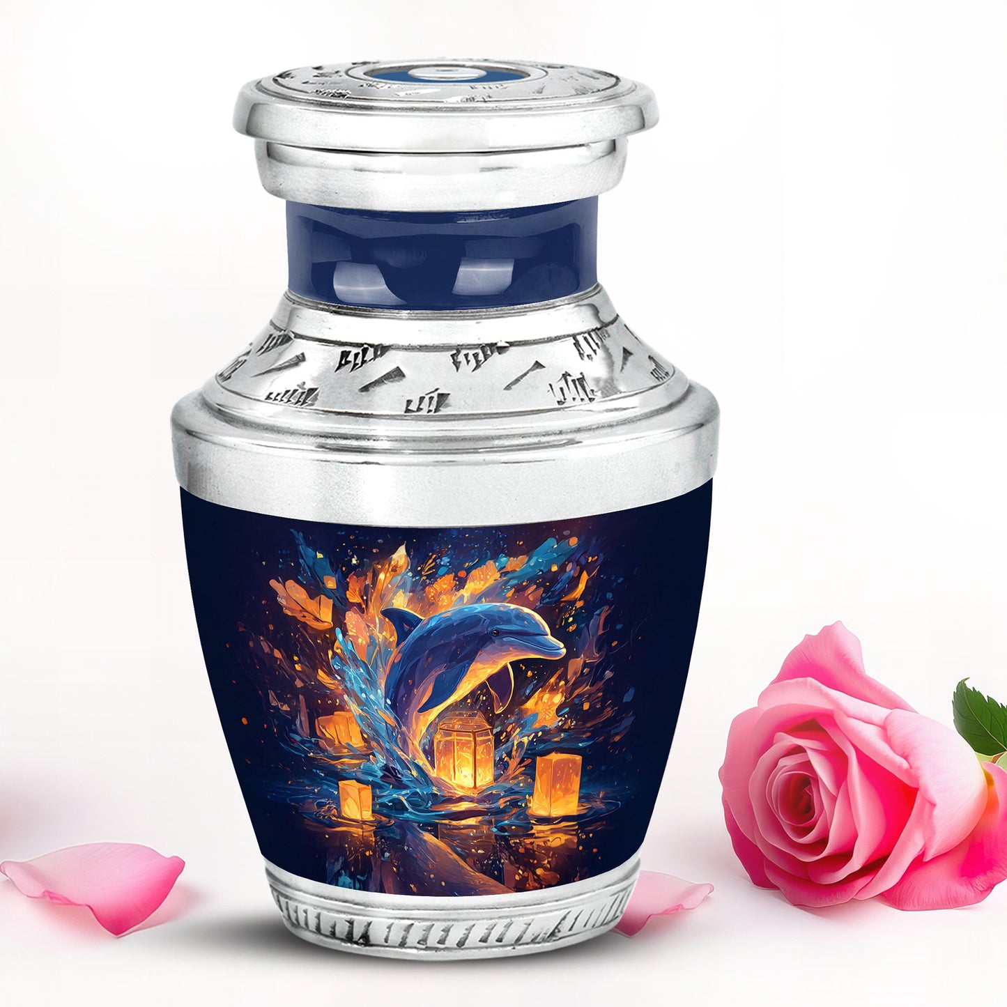 Blue Serene Dolphin Memorial Urn for Ashes - 10-inch, 200 cu in - Yatskia