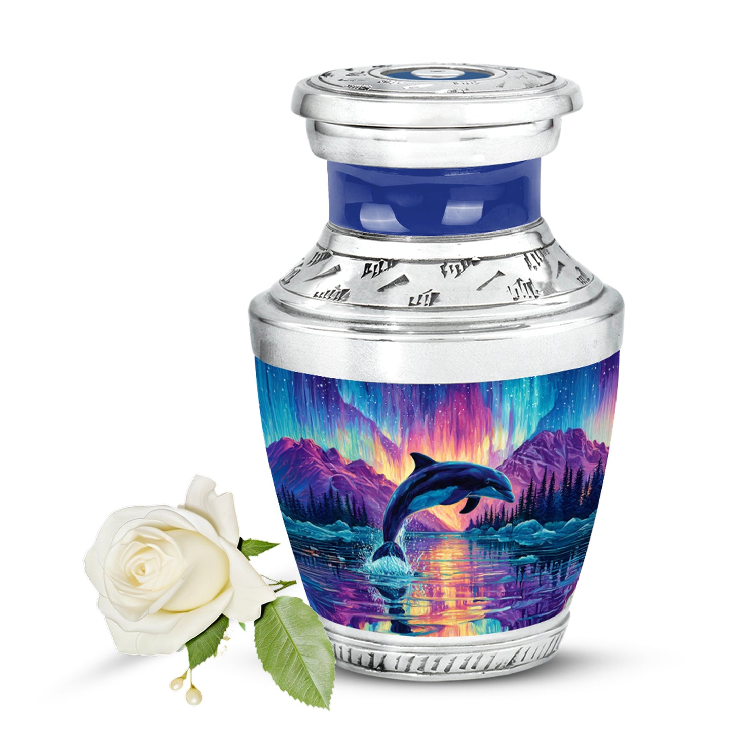 Personalized Dolphin Cremation Urns - Wondrous Blue 10-inch, 200 cu in - Yatskia