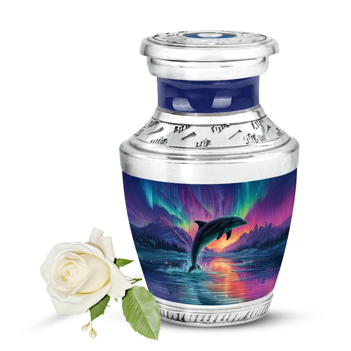 Personalized Blue Steadfast Dolphin Cremation Urns for Human Ashes - 10-inch, 200 cu in - Yatskia