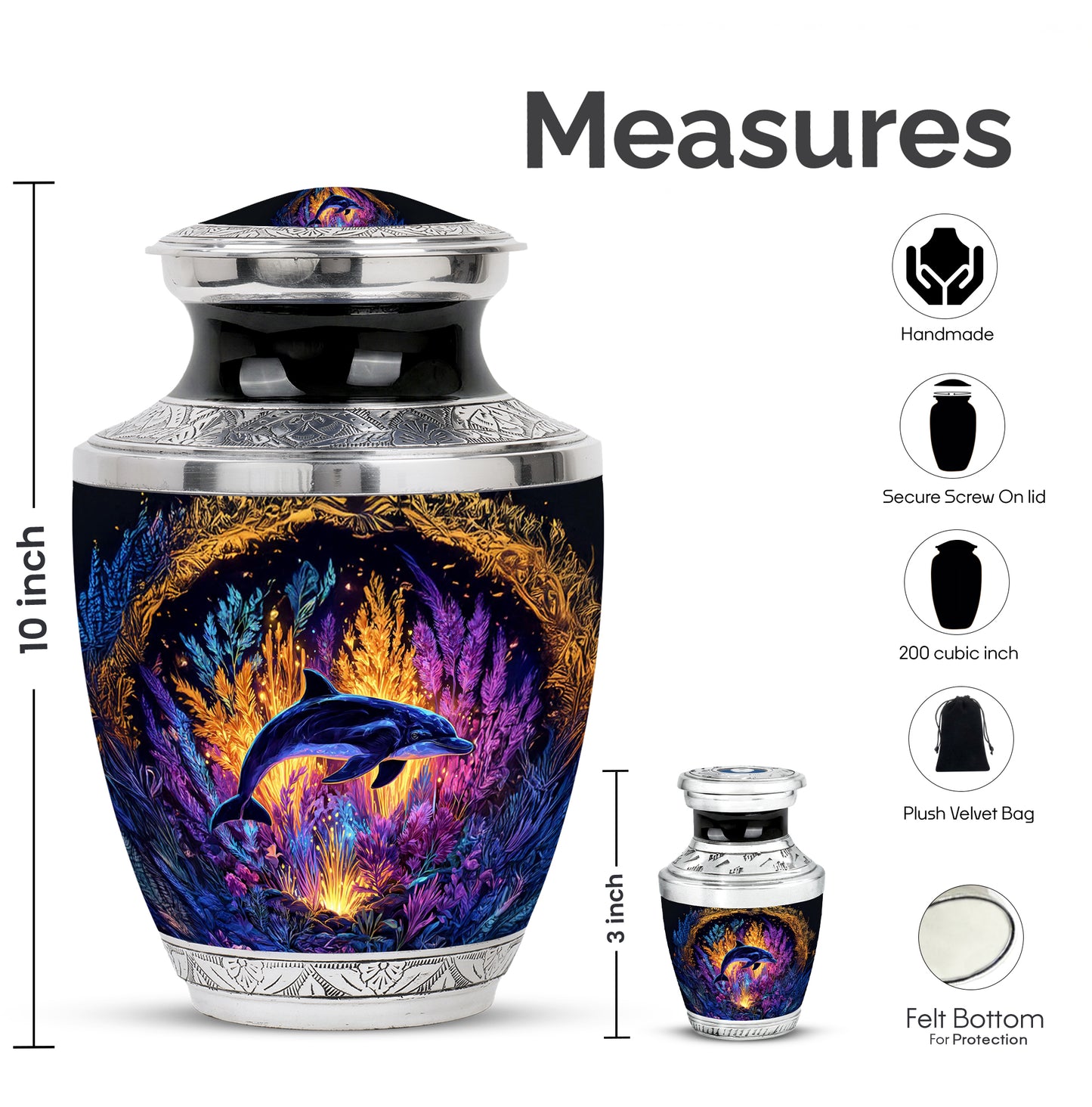 Matte Gold Dolphin Cremation Urn top-down view of secure threaded lid - artistic dolphin interpretation with creative detail - mini keepsake memorial for portion of cremation ashes