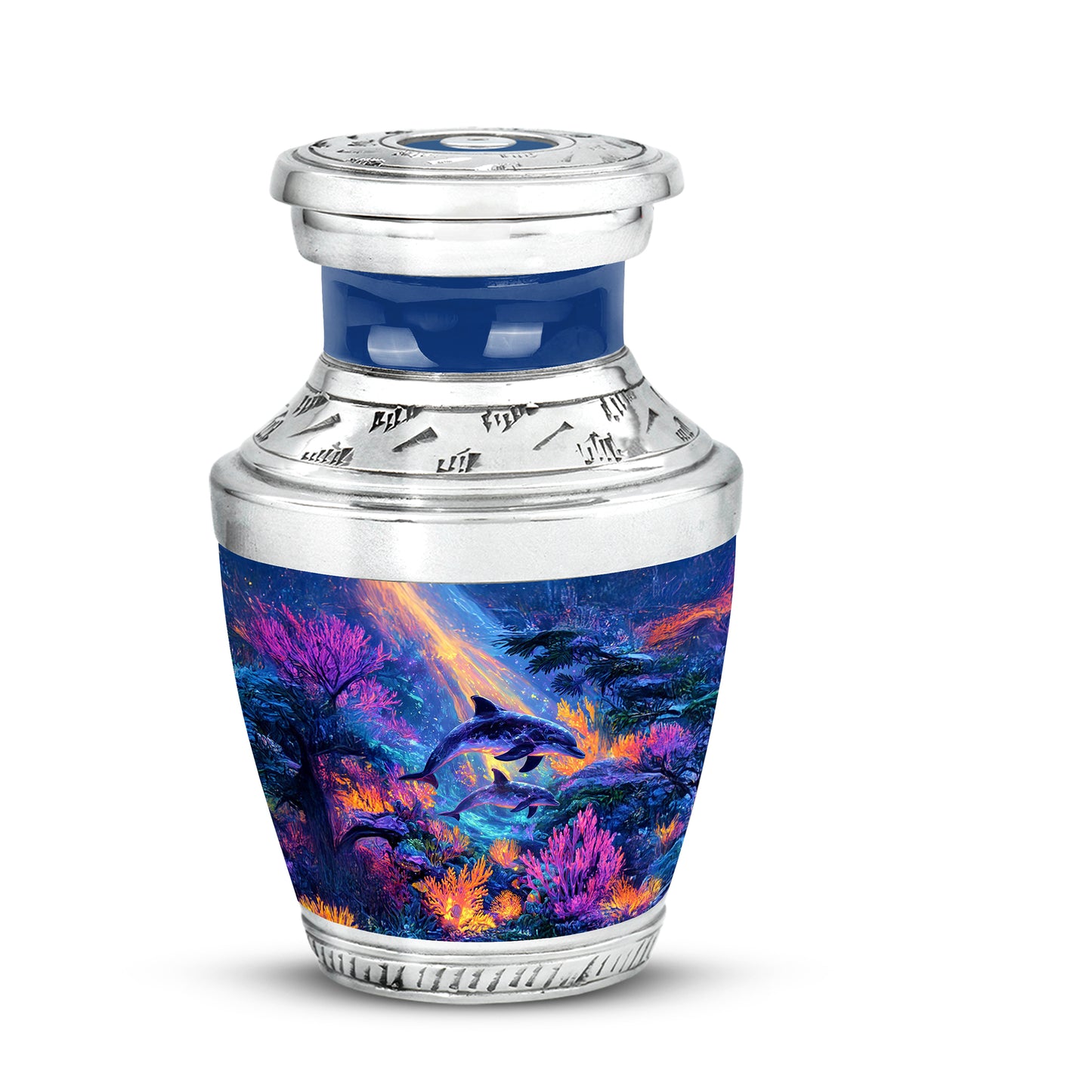 Stunning Blue Dolphin Devotion Urn for Human Ashes - 10-inch, 200 cu in - Yatskia