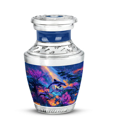 Stunning Blue Dolphin Devotion Urn for Human Ashes - 10-inch, 200 cu in - Yatskia