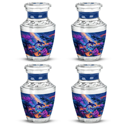 Powder Blue Dolphin Cremation Urn back view with polished surface - contemporary dolphin design with modern artistic flair - 10 inch aluminum urn for cremated remains