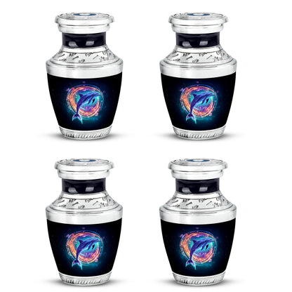 Charcoal Black Dolphin Cremation Urn back view with polished surface - artistic dolphin interpretation with creative detail - 10 inch aluminum urn for cremated remains