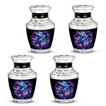 Vivid Blue Dolphin Cremation Urn back view with polished surface - artistic dolphin interpretation with creative detail - 10 inch aluminum urn for cremated remains