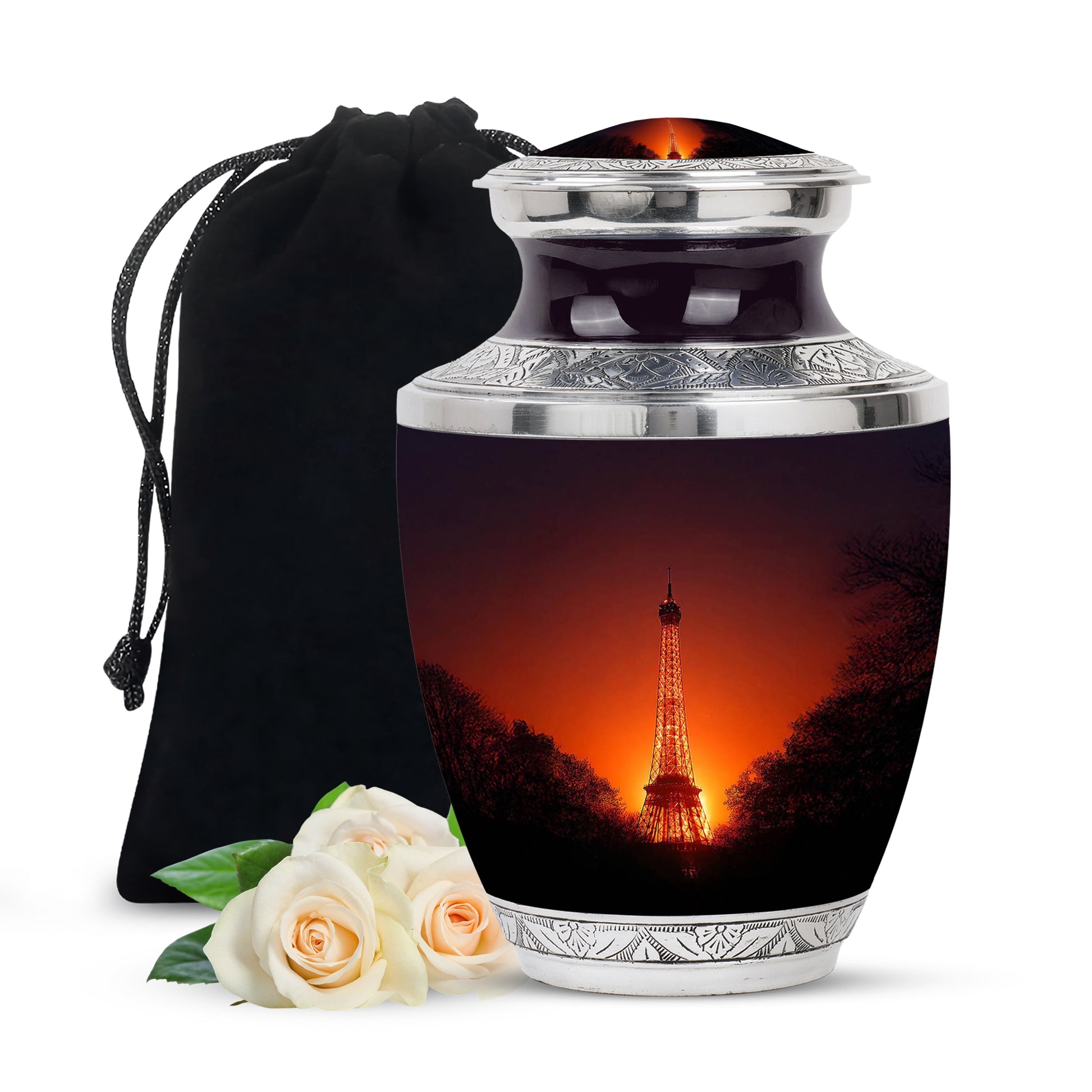 Pastel Pink Eiffel Tower Cremation Urn side profile showing urn shape - contemporary eiffel tower design with modern artistic flair - full-size 10 inch 200 cubic inch adult cremation urn