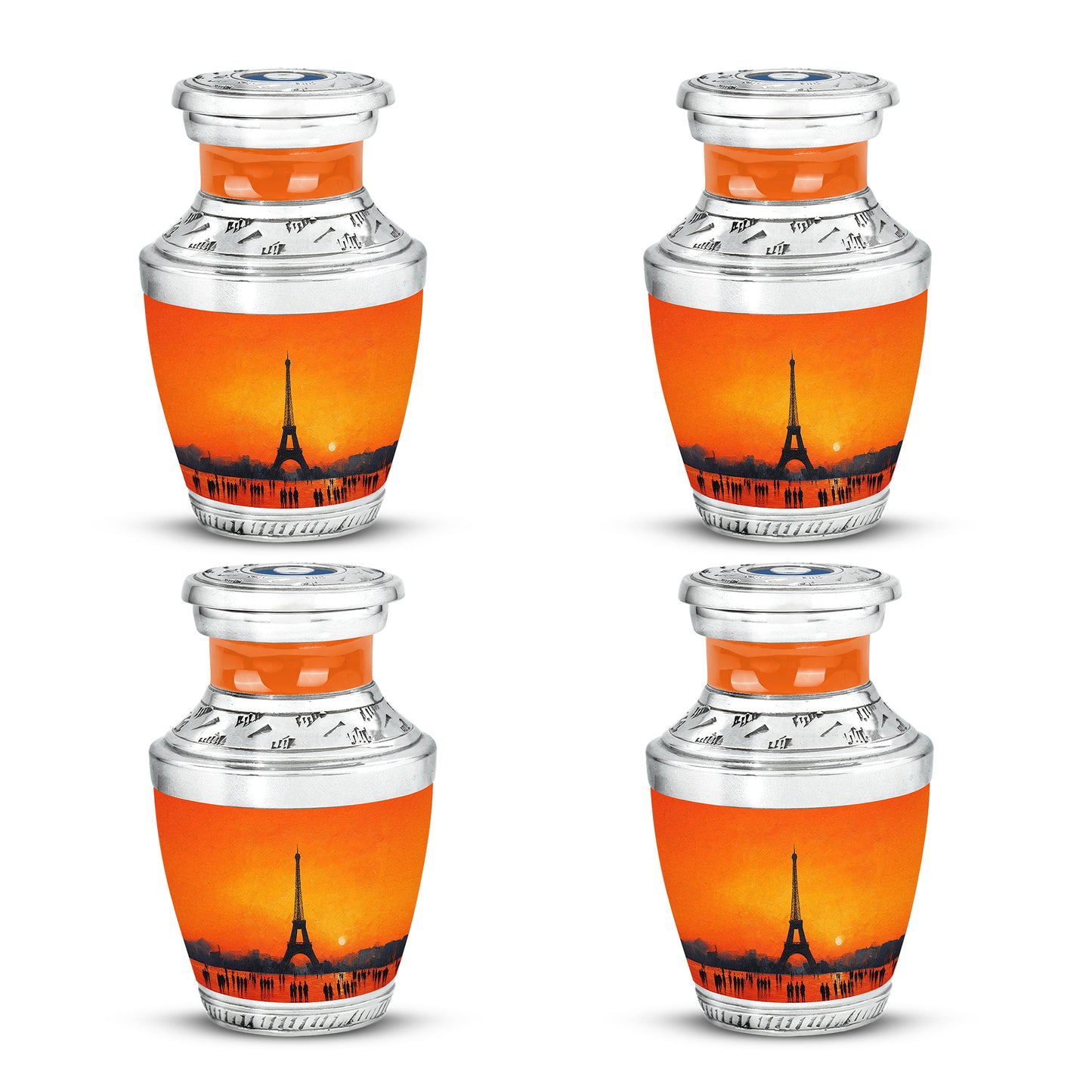 Champagne Gold Eiffel Tower Cremation Urn back view with polished surface - contemporary eiffel tower design with modern artistic flair - 10 inch aluminum urn for cremated remains