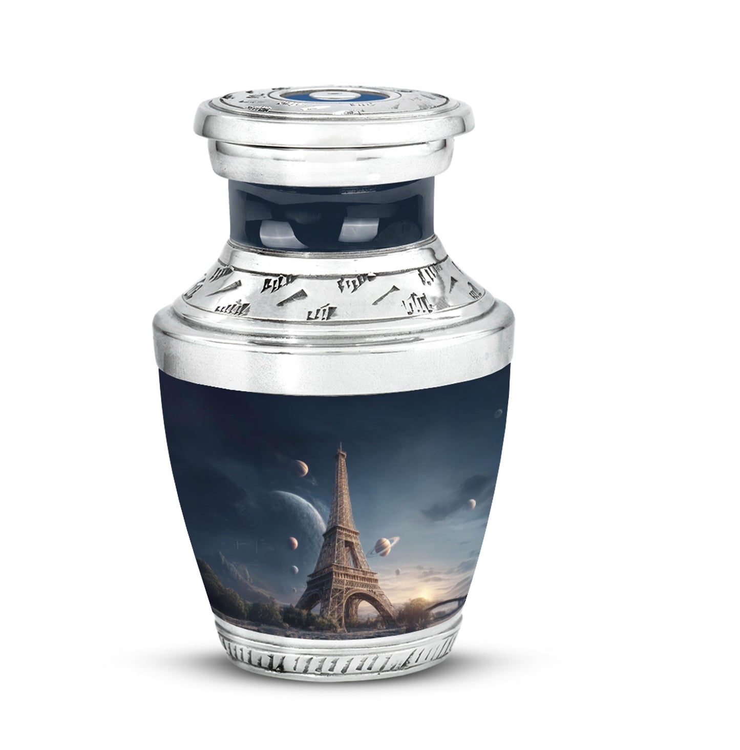 Blue Eiffel Tower Cremation Urns - Honored Dedication 10-inch, 200 cu in - Yatskia