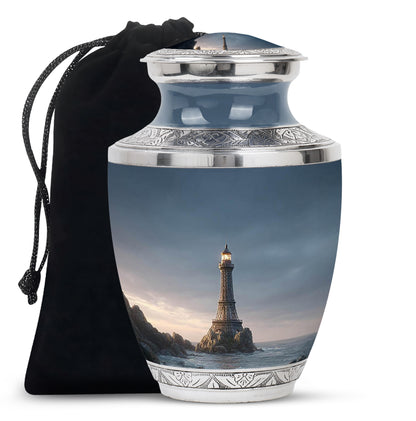Powder Blue Eiffel Tower Cremation Urn side profile showing urn shape - contemporary eiffel tower design with modern artistic flair - full-size 10 inch 200 cubic inch adult cremation urn