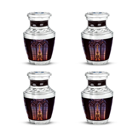 Onyx Black Eiffel Tower Cremation Urn back view with polished surface - stylized abstract eiffel tower pattern with bold lines - 10 inch aluminum urn for cremated remains