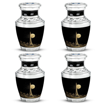 Charcoal Black Eiffel Tower Cremation Urn back view with polished surface - artistic eiffel tower interpretation with creative detail - 10 inch aluminum urn for cremated remains