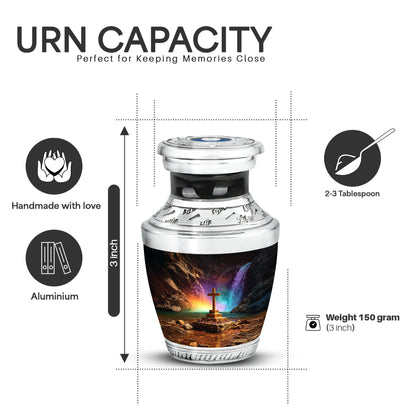 Ebony Cross Cremation Urn top-down view of secure threaded lid - contemporary cross design with modern artistic flair - mini keepsake memorial for portion of cremation ashes