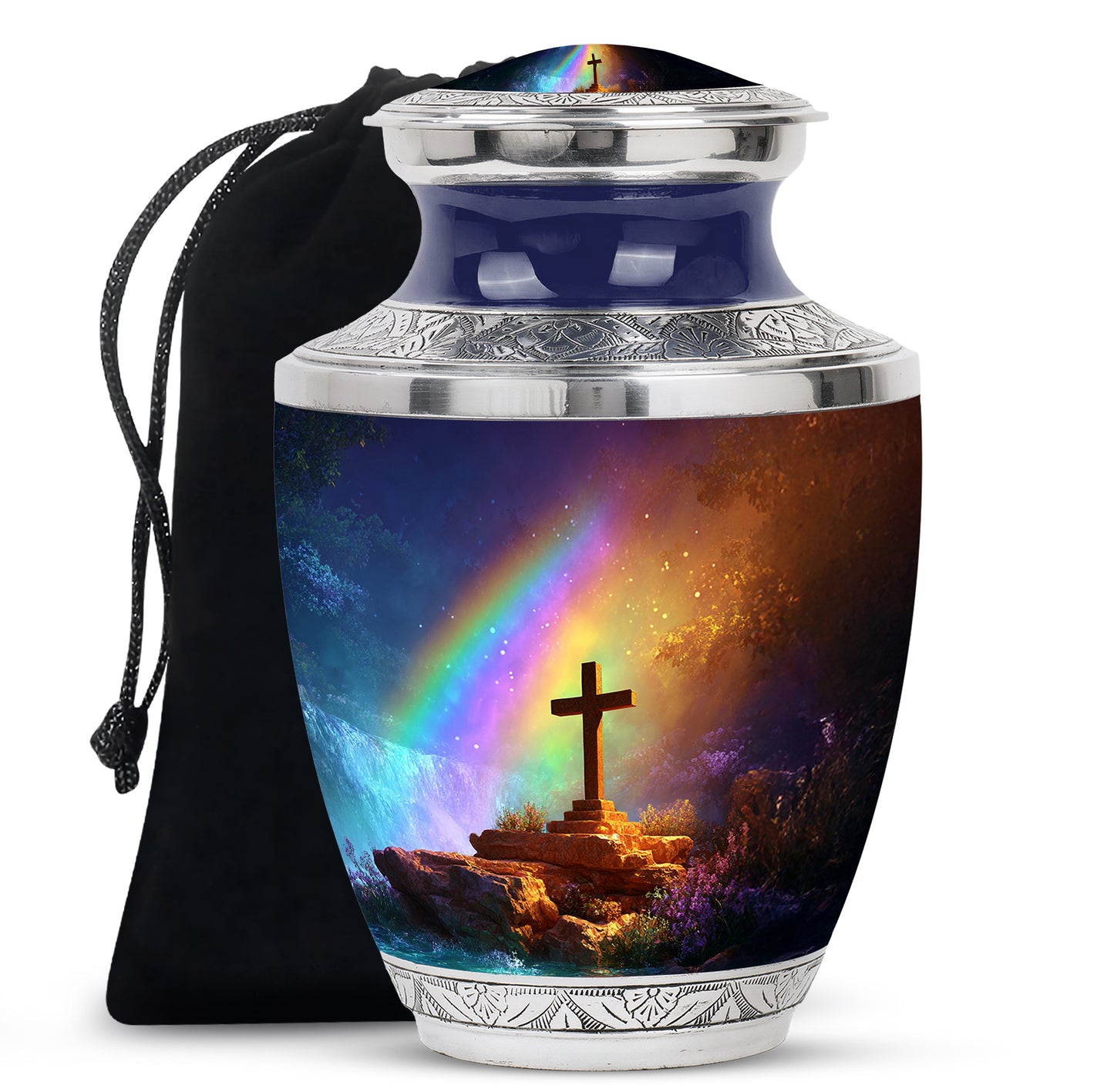Dusty Pink Cross Cremation Urn side profile showing urn shape - artistic cross interpretation with creative detail - full-size 10 inch 200 cubic inch adult cremation urn