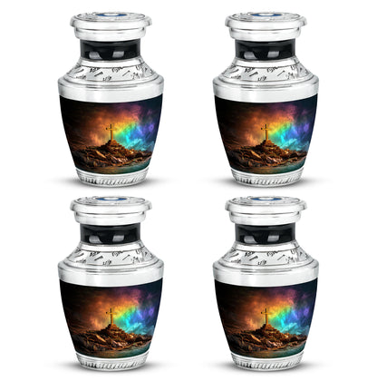 Rich Black Cross Cremation Urn back view with polished surface - contemporary cross design with modern artistic flair - 10 inch aluminum urn for cremated remains
